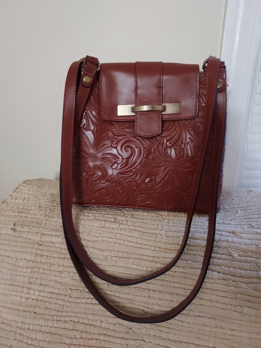Patricia Nash Larone  Tooled Florence Brown Leather Shoulder Bag